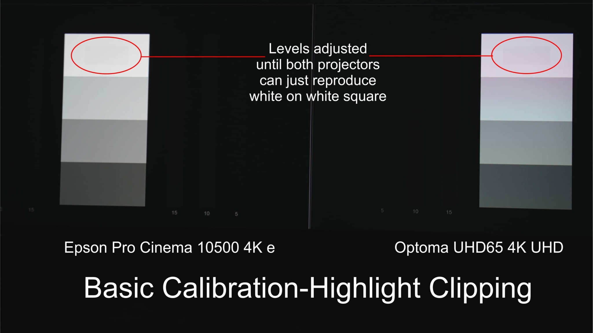 Optoma UHD65 vs Epson Pro Cinema LS10500: Basic Caligration-Highlight Pluge Clipping