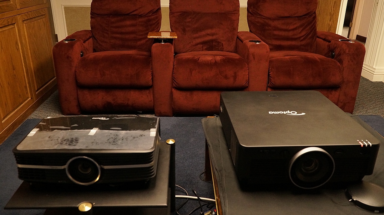The 4K500, understandably larger and heavier than the UHD65, is on the right.
