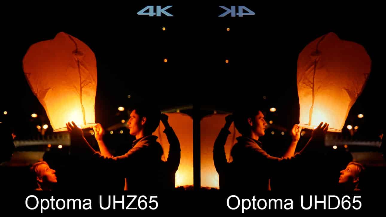 Contrast differences in this image are not clearly visible. The projectors can be set, however, so that there is a very much improved black level and contrast in the UHZ65. (We learned long after this image was taken)