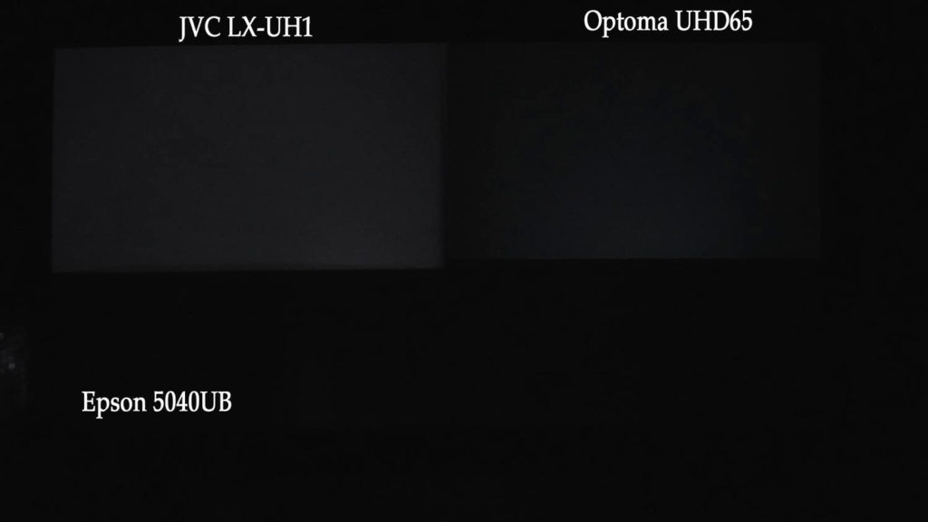 Pure black or 0 IRE, LX-UH1 top left, UHD65 top right, and 5040UB bottom center. Good better, best.