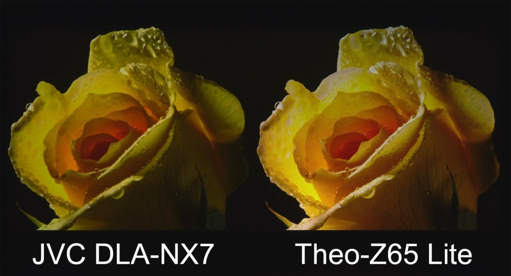 In this freeze frame from the new Spears & Munsil 4K HDR Benchmark calibration disc, you can see the highlight clipping on the right in the Theo – but with that you also get a brighter image. The JVC can be turned up to “High,” and the Theo could be turned down to “detail” HDR brightness, which would reduce the clipping as well as the brightness.