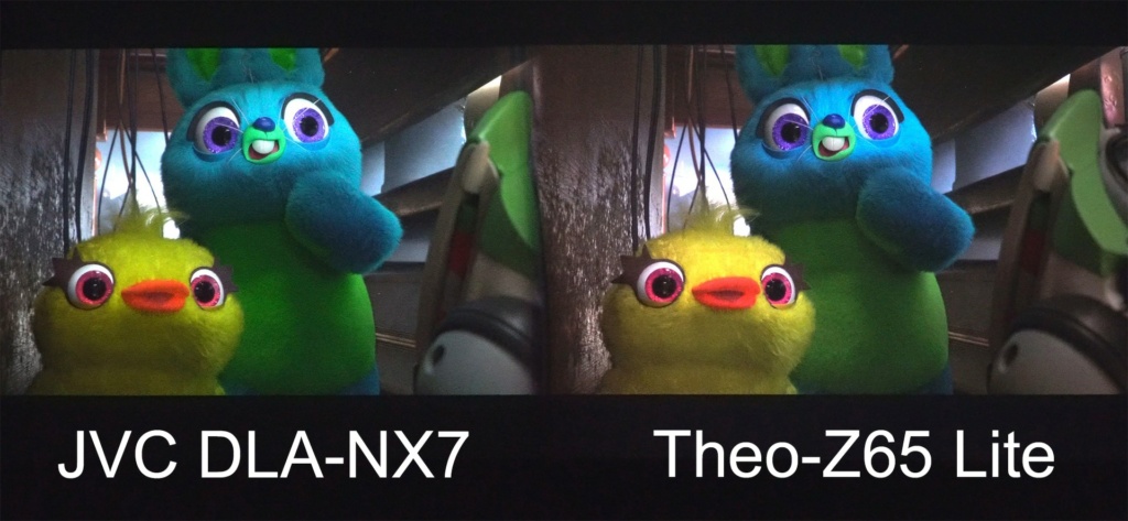 This freeze frame from Toy Story 4 4K HDR disc begins to show the dynamic tone ranges, color, and detail that combine to make 4K HDR an incredible experience. Both projectors deliver an amazing experience which really has to be seen in person to fully comprehend.