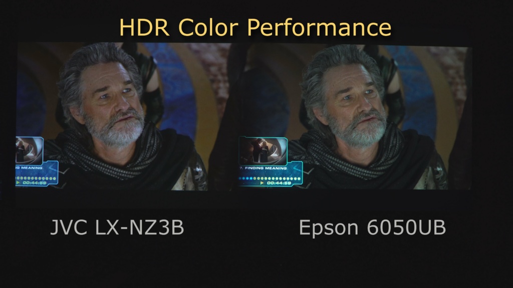 Both projectors did an excellent job on skin tones and most colors, even with their less-than-full-DCI-P3 capabilities. The Epson color filter was off as can be seen above in this scene from Guardians of the Galaxy II.