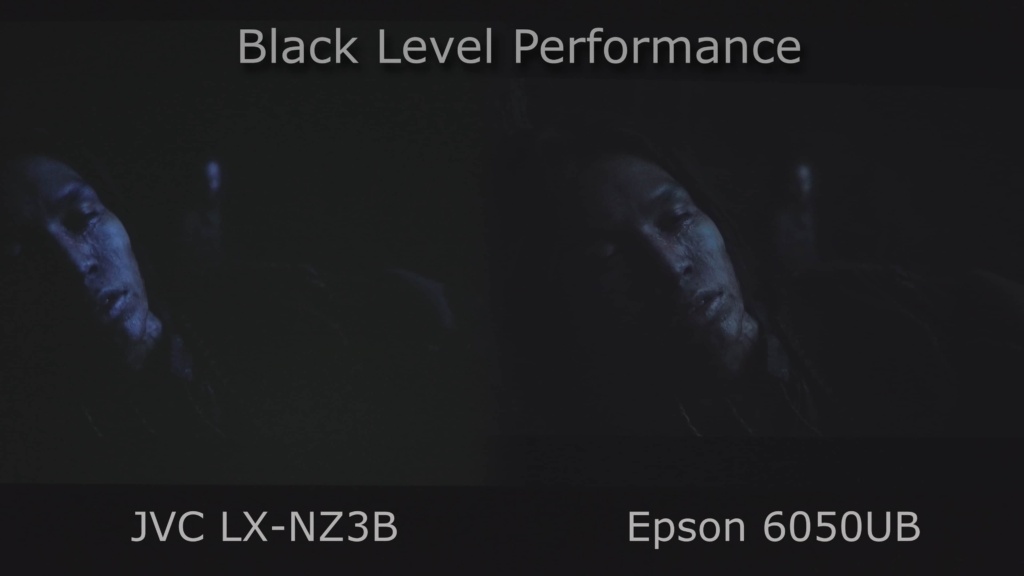 Here it is very interesting as the Epson definitely has the better blacks, but the JVC seems to have more contrast as seen in the brighter face.