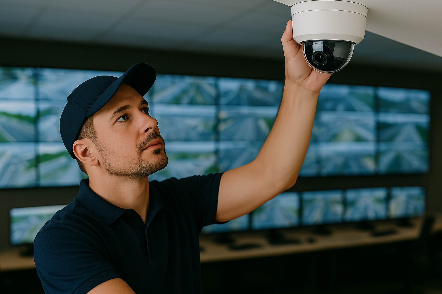 Technician Installing Security Camera